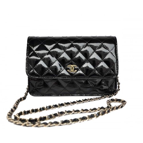 Olcsó Chanel Mini Flip Táska A33814 Fekete Lakk Arany