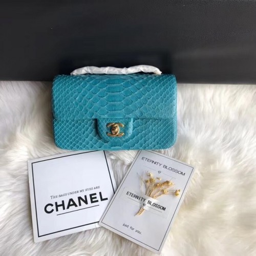 Chanel Mini Flap Bag Python Arany-Tone Metal A69900 kék