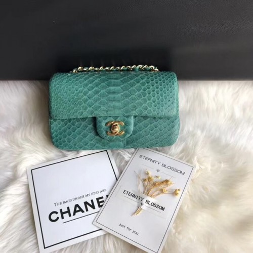 Chanel Mini Flap Bag Python Arany-Tone Metal A69900 zöld