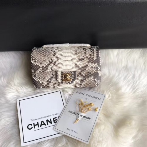 Chanel Mini Flap Bag Python Arany-Tone Metal A69900 szürke