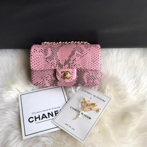 Chanel Mini Flap Bag Python Arany-Tone Metal A69900 rózsaszín