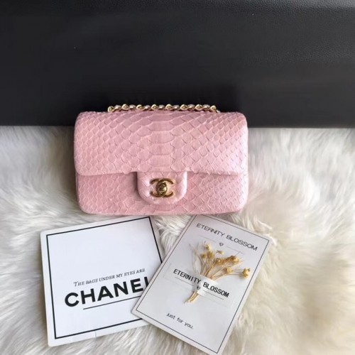 Chanel Mini Flap Bag Python Arany-Tónusú Fém d69900 Rózsaszín