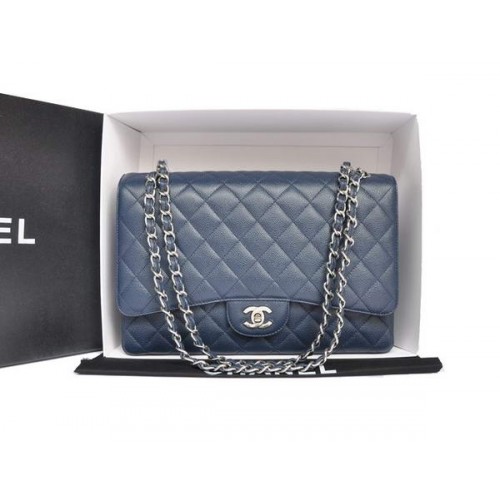 Chanel Eredeti Kaviár Bőr Jumbo Zsebtáska A47600 Kék