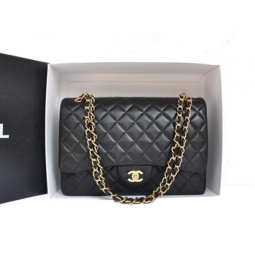 Chanel eredeti bőr jumbo fedeles táska A47600 fekete arany