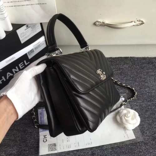 Chanel eredeti báránybőr bőr táska V92236 fekete ezüst csattal