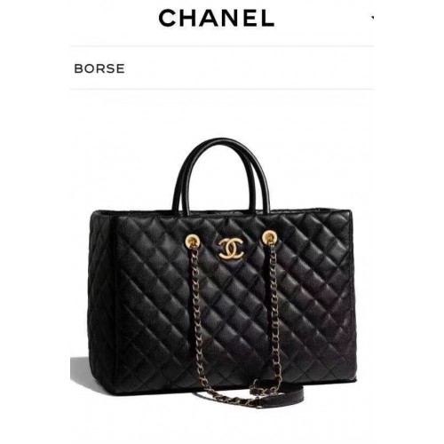 Chanel eredeti nagy bevásárlótáska szemcsés borjúbőrből A93525 fekete
