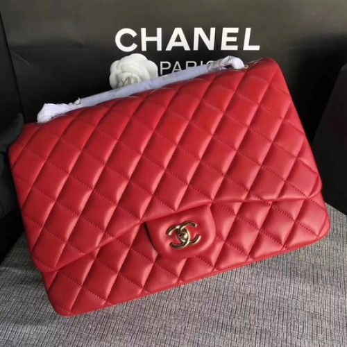 Chanel Maxi Steppelt Klasszikus Zsebtáska Piros Báránybőr A58601 Arany