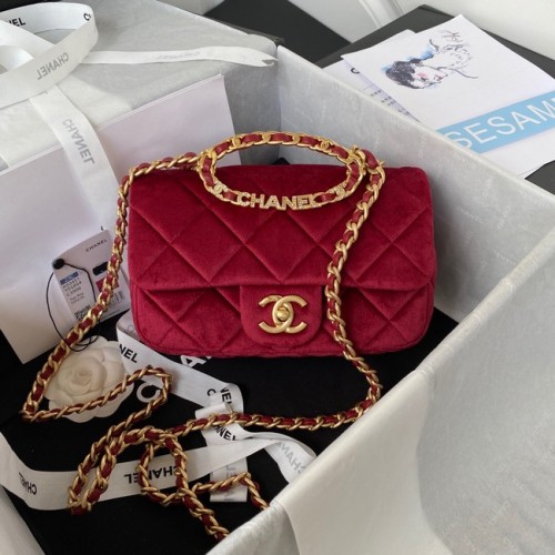 Chanel FLAP BAG bársony arany-tónusú fém AS3451 bordó