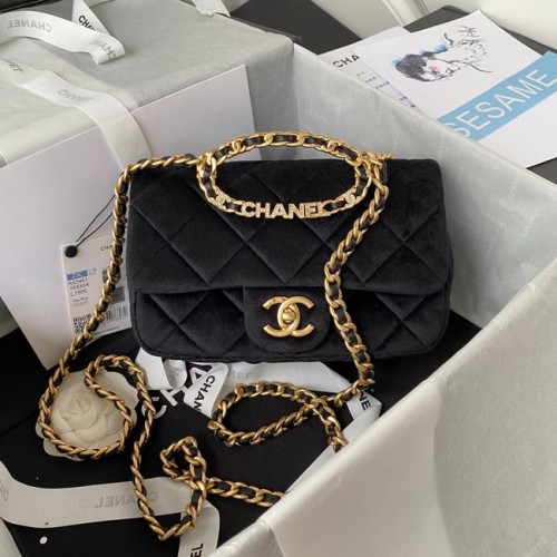 Chanel FLAP BAG bársony arany-tónusú fém AS3451 fekete
