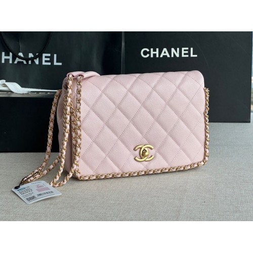 Chanel KIS Flip Bag Szemcsés Borjúbőr Arany-Tónusú Fém AS3467 Rózsaszín