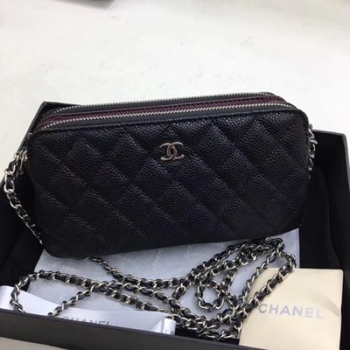 Chanel válltáska fekete cannage mintás bőr CHA6845 ezüst színű
