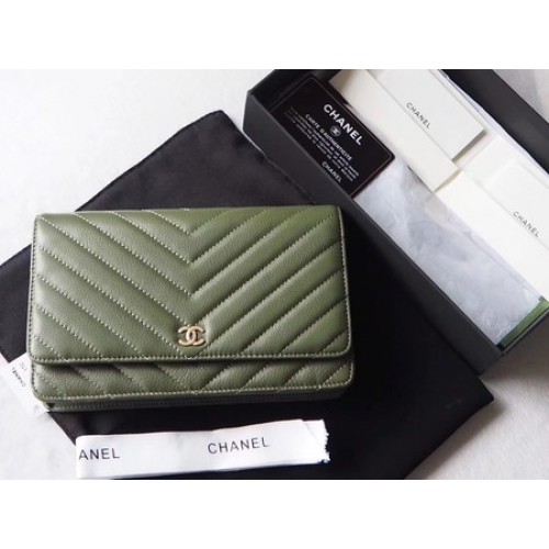 Chanel V mini fedeles táska Chevron báránybőrből A33814V Zöld