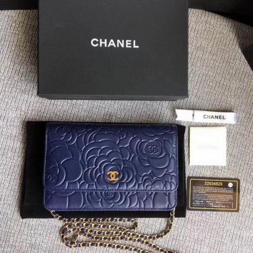 Chanel WOC Kék Kamélia Bőr Mini Zsebtáska A33814 Arany
