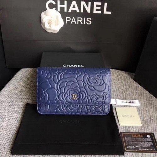 Chanel WOC Kék Kamélia Bőr Mini Zsebtáska A33814 Ezüst