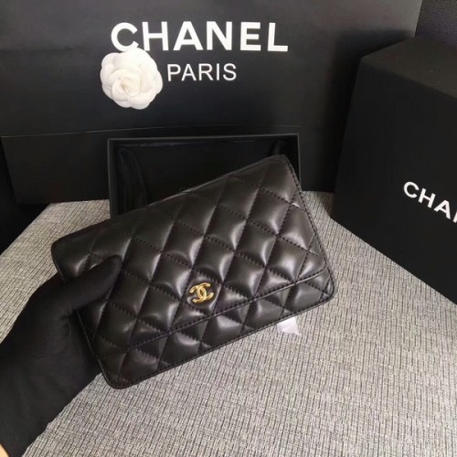 Chanel WOC Fekete Eredeti Báránybőr Bőr Zsebtáska 33814 Glod