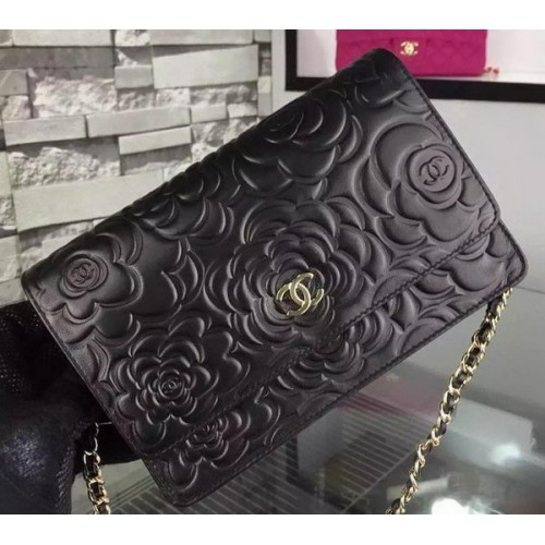 Chanel WOC Flip Táska Eredeti Fekete Kamélia Bőr A5373 Arany