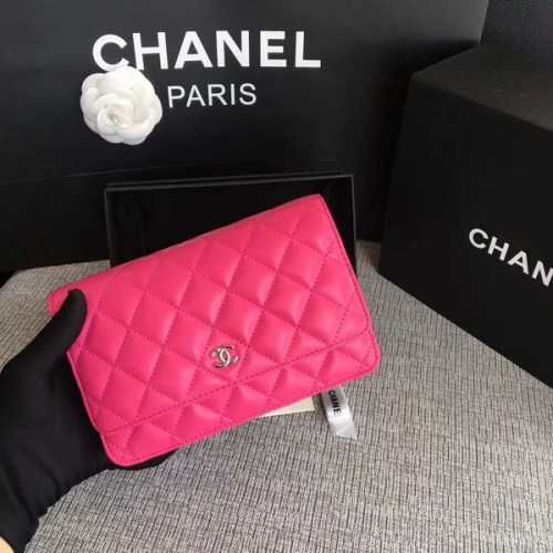 Chanel WOC Zsebtáska Rózsaszín Eredeti Báránybőr Bőr 33814 Ezüst