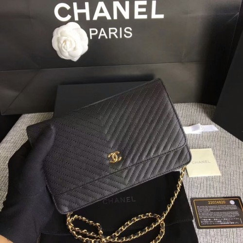 Chanel WOC Flap Válltáska Fekete Borjúbőr A33814 Arany