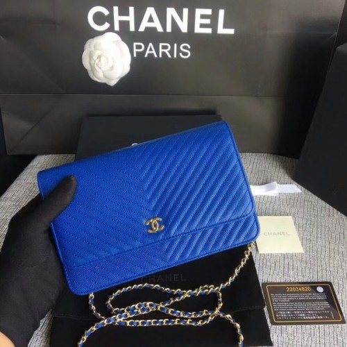 Chanel WOC Flap Válltáska Kék Borjúbőr A33814 Arany