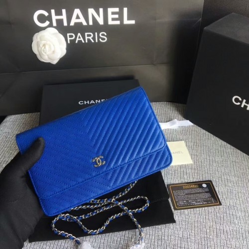 Chanel WOC Flap Válltáska Kék Borjúbőr A33814 Ezüst