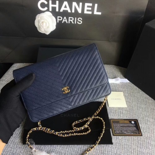 Chanel WOC Flap Válltáska Sötétkék Borjúbőr A33814 Arany