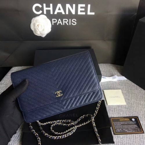 Chanel WOC Flap Válltáska Sötétkék Borjúbőr A33814 Ezüst