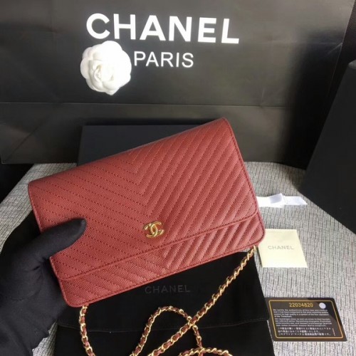 Chanel WOC Flap Válltáska Sötétpiros Borjúbőr A33814 Arany