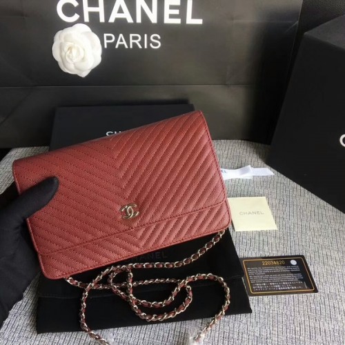 Chanel WOC Flap Válltáska Sötétpiros Borjúbőr A33814 Ezüst
