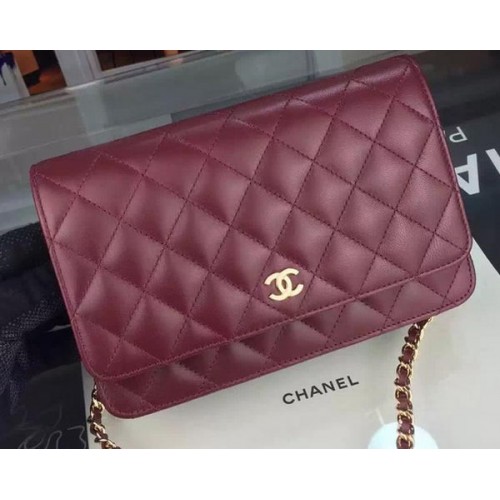 Chanel WOC mini fedeles táska bordó báránybőrből A5373 arany
