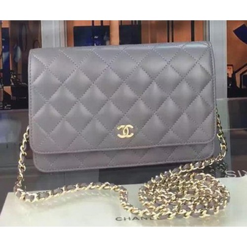 Chanel WOC mini kézitáska szürke báránybőrből A5373 arany