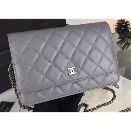 Chanel WOC mini fedeles táska szürke báránybőrből A5373 ezüst
