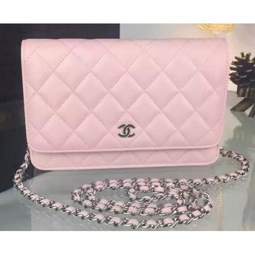 Chanel WOC mini fedeles táska rózsaszín báránybőrből A5373 ezüst