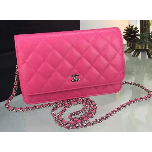 Chanel WOC mini fedeles táska rózsaszín báránybőrből A5373 ezüst