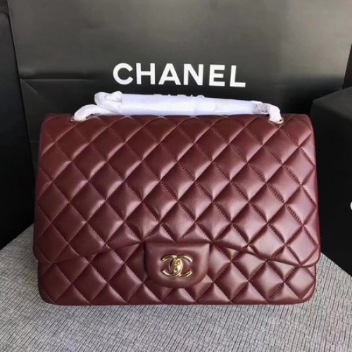 Chanel Maxi Steppelt Klasszikus Zsebtáska Borszínű Báránybőr Bőr A58601 Arany
