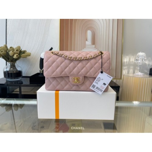 Chanel klasszikus kézitáska Grained Calfskin gold-Tone Metal 01112 Cherry Blossom púder