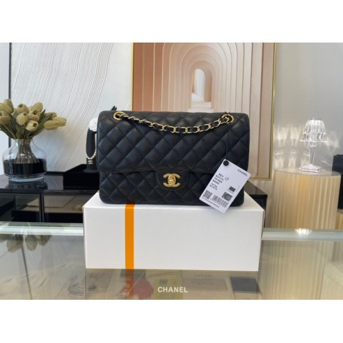 Chanel klasszikus kézitáska Grained Calfskin&Gold Metal 01112 fekete