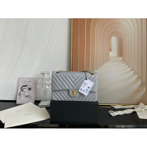 Chanel klasszikus kézitáska báránybőr arany fém V01112 szürke