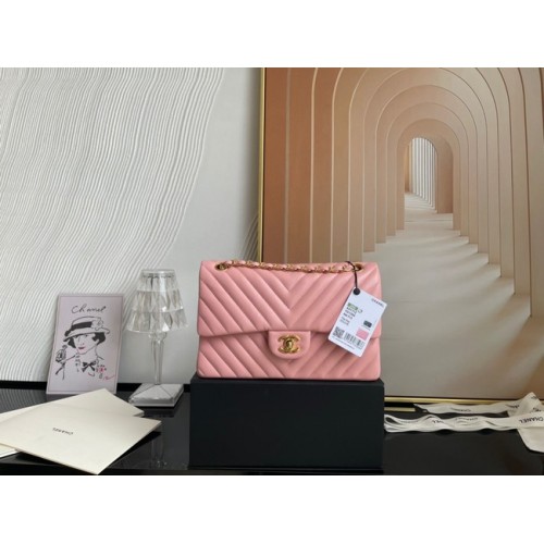 Chanel klasszikus kézitáska báránybőr arany fém V01112 rózsaszín