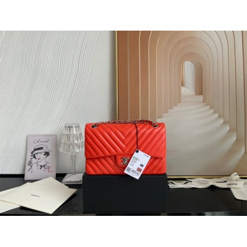 Chanel klasszikus kézitáska báránybőr ezüst fém V01112 narancssárga