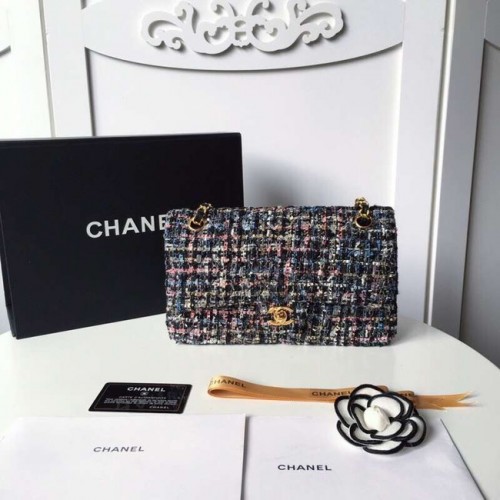 Chanel klasszikus kézitáska Tweed Braid Gold-Tone Metal A01112-3