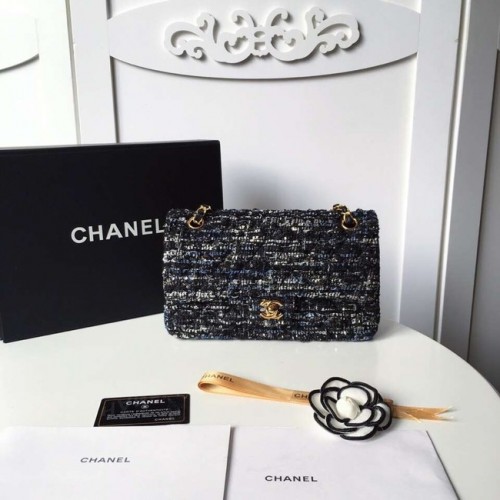 Chanel klasszikus kézitáska Tweed Braid Gold-Tone Metal A01112-4