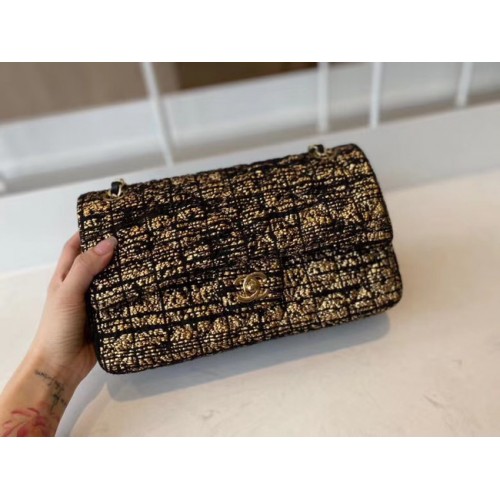 Chanel klasszikus kézitáska Tweed arany-tónusú fém A01112-2
