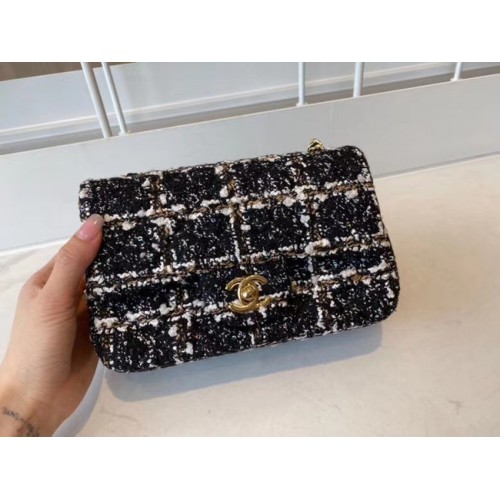 Chanel klasszikus kézitáska Tweed arany-tónusú fém A01116-2