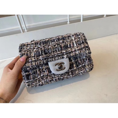 Chanel klasszikus kézitáska Tweed ezüstszínű fém A01116-5