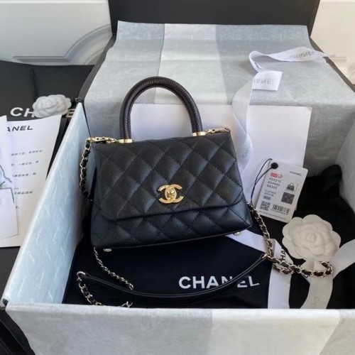 Chanel coco mini fedeles táska felső fogantyúval AS2215 fekete
