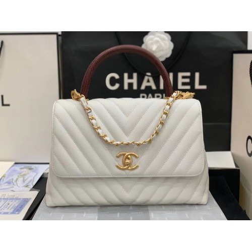 Chanel fedeles táska piros felső fogantyúval V92991 fehér