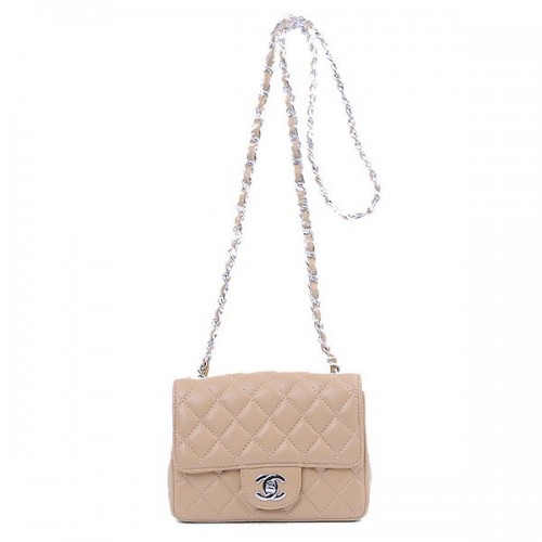 Chanel mini klasszikus fedeles táska barackszínű báránybőr 1115 ezüst