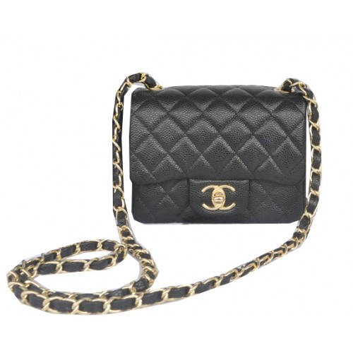 Chanel mini klasszikus fedeles táska fekete cannage minta 1115 arany