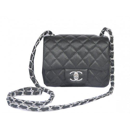 Chanel mini klasszikus fedeles táska fekete cannage minta 1115 ezüst