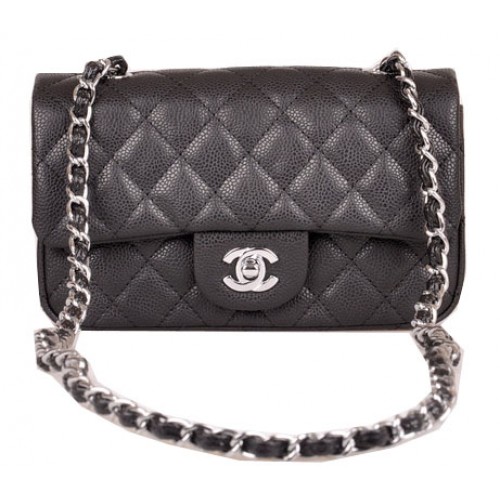 Chanel mini klasszikus fedeles táska fekete cannage minta 1117 ezüst